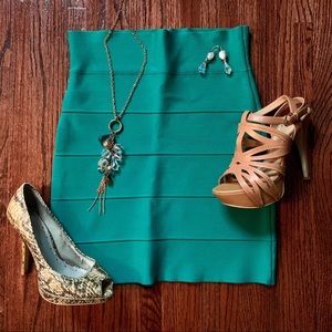 BCBG Simone teal bandage mini skirt